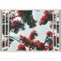Autocolant decorativ, Fereastra, Arbori si flori, Multicolor, 83 cm, 346ST