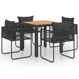 Set mobilier masă de grădină, 5 piese, negru și maro, ratan PVC