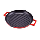 Cumpara ieftin Placa gratar, fonta emailata, rotunda, cu manere si cioc, rosu, 34x4 cm, Perfect Home