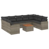 Set mobilier de gradina cu perne, 10 piese, gri, poliratan