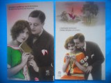 HOPCT 1662 CUPLU-ROMANTICA-FRANTA--LOT 2 CARTI POSTALE VECHI-CIRCULATE