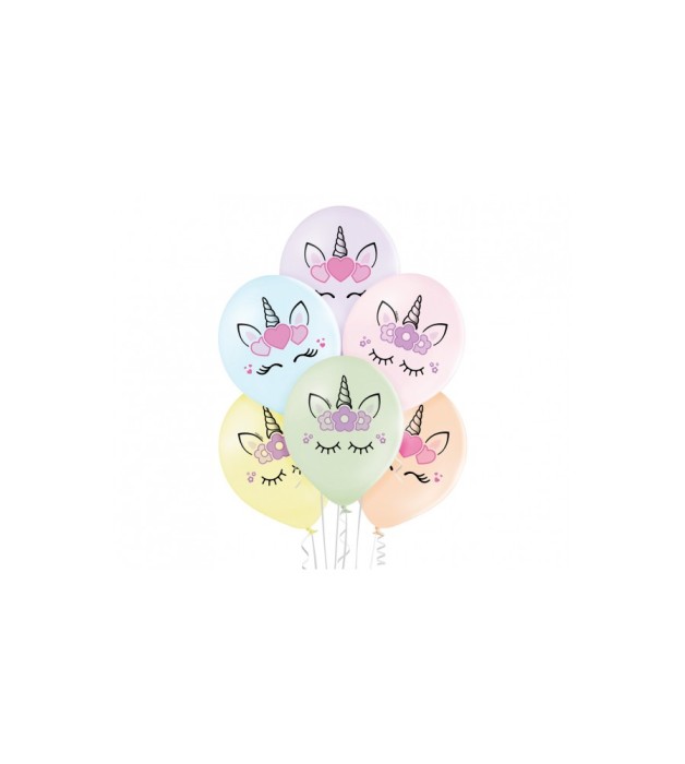 Set 6 baloane cu cap de Unicorn, colorate 30 cm