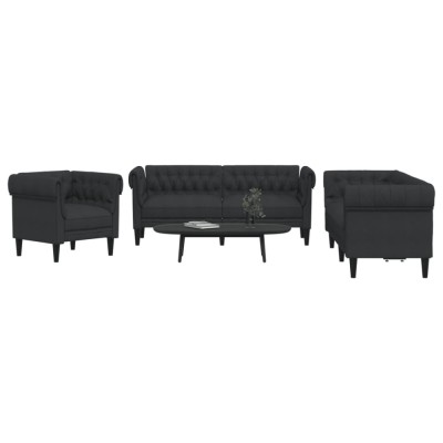 vidaXL Set de canapele, 3 piese, negru, textil foto