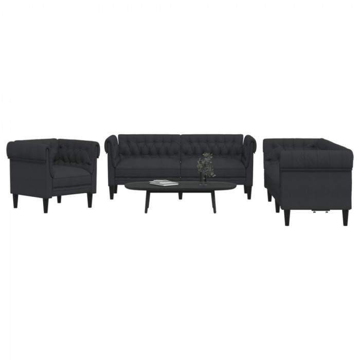 Set de canapele, 3 piese, negru, textil GartenMobel Dekor