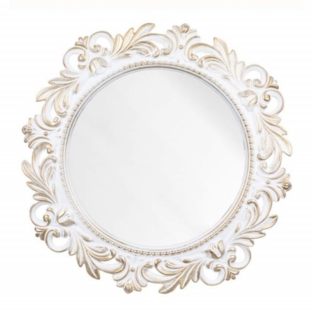 Oglinda decorativa eleganta de perete Pufo Glorious, rotunda, 48 cm, alb