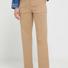 Weekend Max Mara pantaloni femei, culoarea maro, drept, high waist