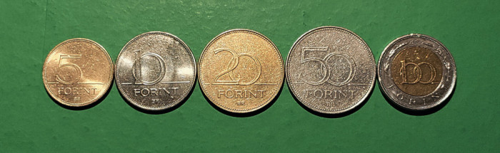 Lot monede Ungaria forint 2008 (5, 10, 20, 50 si 100 forint)