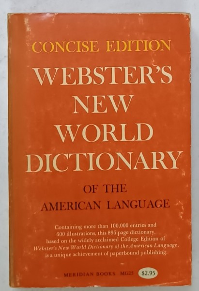 WEBSTER &#039;S NEW WORLD DICTIONARY OF THE AMERICAN LANGUAGE , CONCISE EDITION , by DAVID B. GURALNIK , 1969
