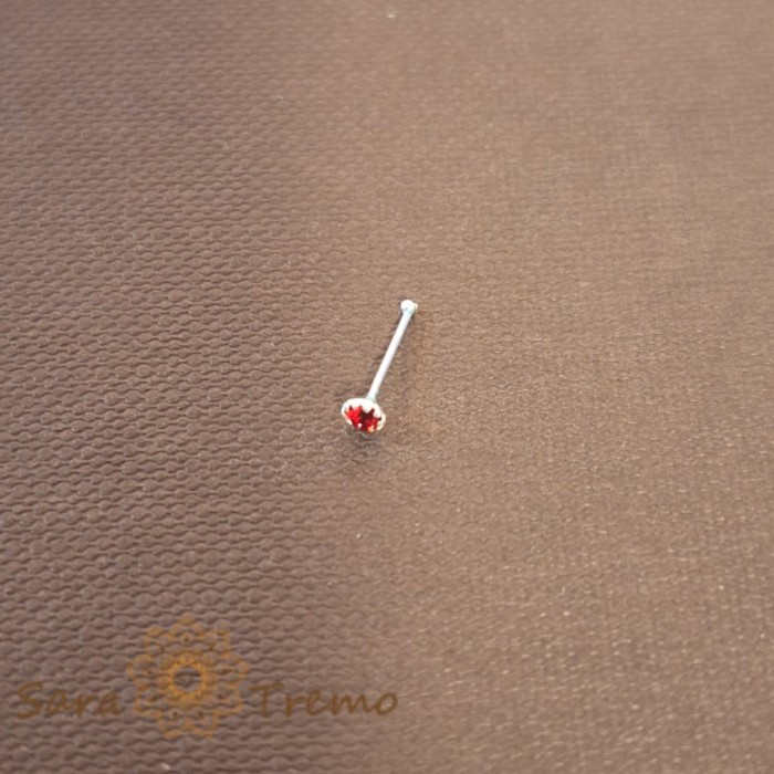 Piercing pentru nas din argint cu cristal zirconia rosu - realizat in Thailanda
