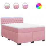 Cumpara ieftin Pat box spring cu saltea, roz, 140x190 cm, catifea