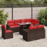 VidaXL Set canapele de grădină cu perne, 9 piese, maro, poliratan