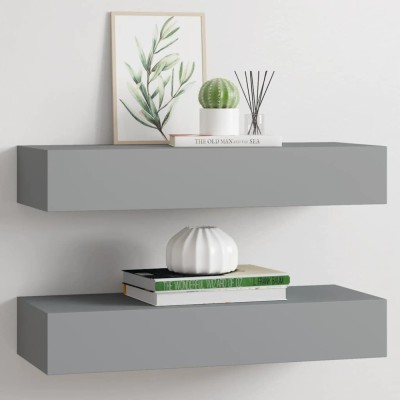 vidaXL Dulapuri de perete cu sertare, 2 buc. gri, 60x23,5x10 cm, MDF foto