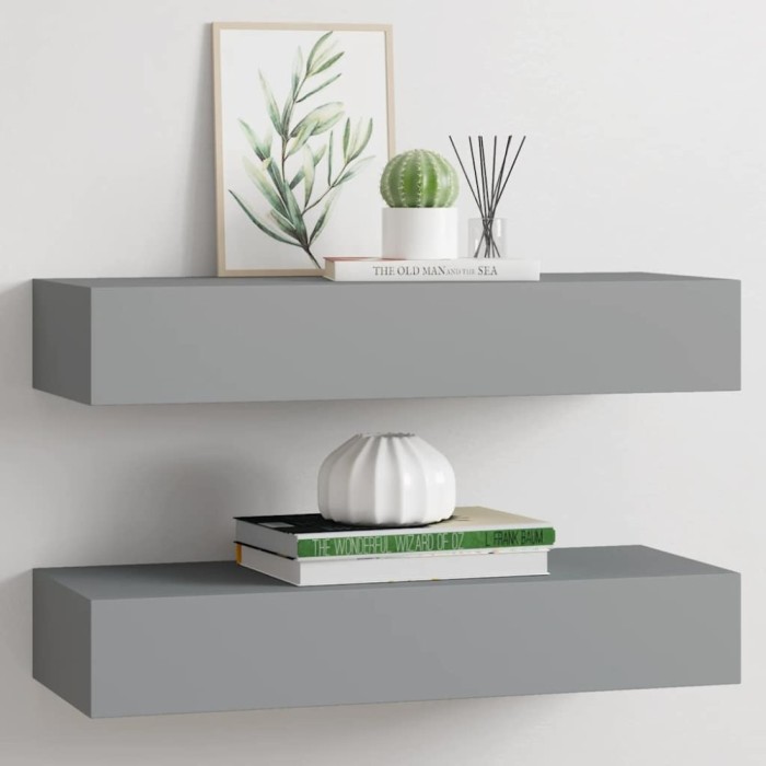 vidaXL Dulapuri de perete cu sertare, 2 buc. gri, 60x23,5x10 cm, MDF