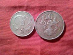 2 Monede Cipru 10c 1983 si 5c 1990 , cal. buna , alama