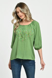 Bluza Dama tip IE, verde cu pictura manuala - XL