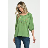 Bluza Dama tip IE, verde cu pictura manuala - 2XL