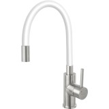 Baterie bucatarie Ferro Zumba BZA4WSS, pipa flexibila, cartus ceramic, corp inox, pipa alba