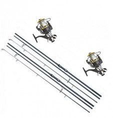 2 x lanseta crap fishing master 3,9 m si 2 x mulineta cool angel 12+1 rulmenti foto