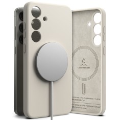 Husa Samsung Galaxy S25 Plus Ringke Silicone Magnetic MagSafe, crem foto