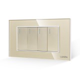 Cumpara ieftin Intrerupator cvadruplu mecanic Luxion, rama din sticla, standard italian 4M, auriu