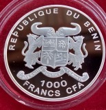 (A345) MONEDA DIN ARGINT BENIN - 1000 FRANCS CFA 2004 - ECATERINA II A RUSIEI / ECATERINA CEA MARE, PROOF, RARA