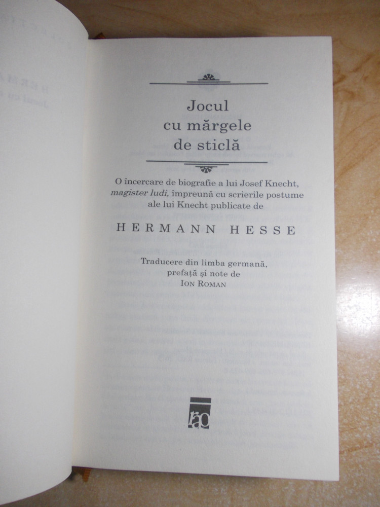 HERMANN HESSE - JOCUL CU MARGELE DE STICLA , RAO , 2013 ( CARTONATA ) |  Okazii.ro