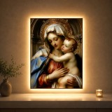 Tablou Decorativ cu Iluminare LED Ocrotire Materna,60 x 80 cm,24W,Lumina Neutra,Aliaj de Aluminiu si MDF