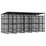 Cumpara ieftin Padoc pentru caini de exterior cu acoperis, 9,22 m&sup2;, otel