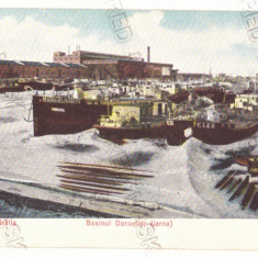 218 - BRAILA, Harbor, ships, in winter, Romania - old postcard - unused