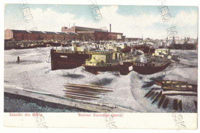 218 - BRAILA, Harbor, ships, in winter, Romania - old postcard - unused foto
