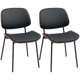 HOMCOM Set de 2 scaune de dining, stil retro clasic, cadru din lemn curbat, pentru living, dormitor, bucătărie, negru | Aosom Romania