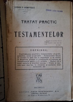 Tratat Practic al Testamentelor (interbelic, Av. Dr. George P. Nemetescu, f. a.) foto