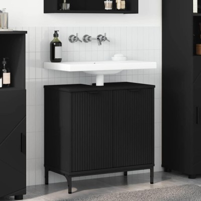 vidaXL Dulap pentru Chiuveta de Baie cu ușă Negru 60.5 x 33.5 x 61 cm foto