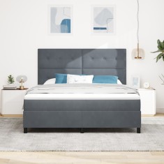 vidaXL Pat box spring cu saltea, gri inchis, super king, catifea foto