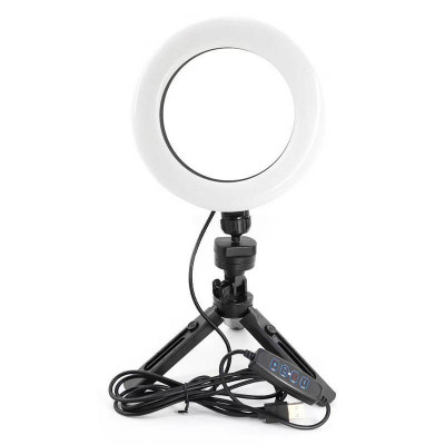 Lampa circulara LED 16 cm diametru,cap bila rotativ 360 grade + mini trepied extensibil foto