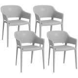 Outsunny Scaune de Grădină Gri, Set 4 Bucăți, Confortabile cu Spătar &Icirc;nalt și Cotiere, Scaune Stivuibile din PP, 56x54.5x77.5 cm | Aosom Romania