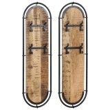 vidaXL Cuier haine de perete cu 4 c&acirc;rlige, 2 buc., lemn masiv mango 4013503