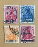 Regiunea Saar Teritoriul Saargebiet 1920 Germania Supratipar Sarre / SAARGEBIET Lot 4 Timbre Ștampilat - OREF1