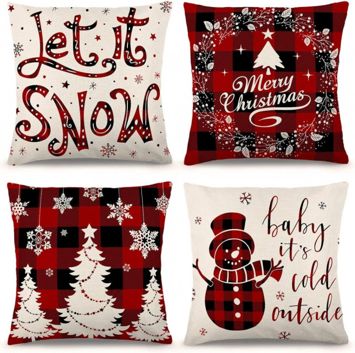 Fete de pernă Decorații Cistmas 18x18 inch Set de 4 pentru decorațiuni interioar