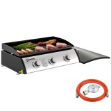 Outsunny Grătar pe Gaz din Oțel cu 3 Arzătoare, Regulator, Furtun și Capac, 63x47x25 cm, Negru | Aosom Romania