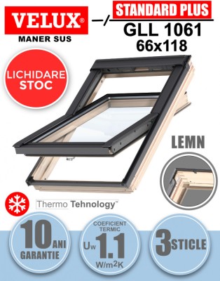 Fereastra mansarda VELUX GLL 1061 66x118 cu rama de etansare, lemn de pin, 3 sticle LICHIDARE DE STOC foto