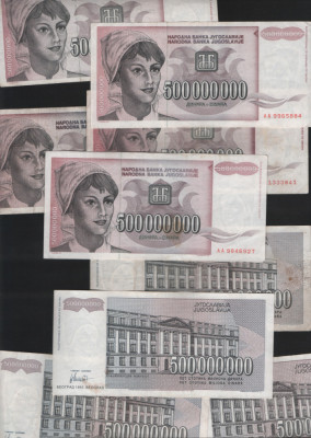 Iugoslavia Yugoslavia 500000000 dinari 1993 F VF pret pe bucata foto