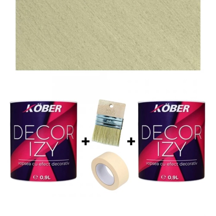 Pachet 2x Vopsea decorativa interior Kober Decor Izy Verde Mosc 0.9L + Pensula