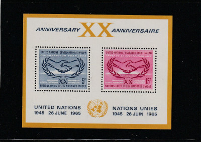 Natiunile Unite New York 1965-Anul cooperarii,bloc 2 val.,dant,MNH,Mi.Bl.3 foto
