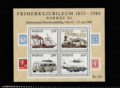 Norvegia 1980-Expozitia Filatelica &amp;quot;Norwex&amp;quot;,Mijloace de transport ,MNH,Mi.Bl.3 foto