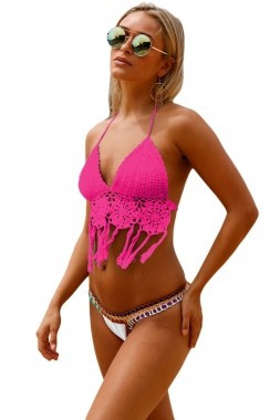 SW964-55 Costum de baie roz in doua piese, cu neopren