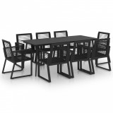 VidaXL Set mobilier de exterior, 9 piese, negru, ratan PVC