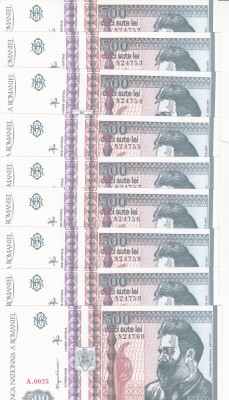 Romania 500 lei 1992 unc x9 serii consecutive foto