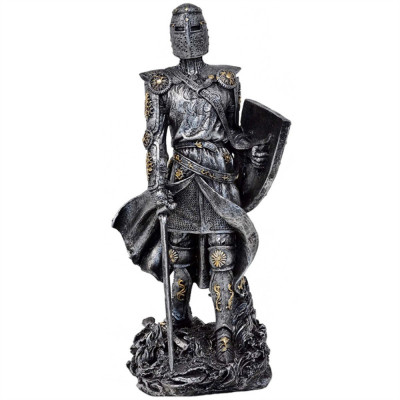 Statueta Cavaler Medieval cu Scut si Sabie 31 cm foto
