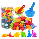 Joc Montessori de sortare culori, clasificare si numarare Dinozauri Colorati, 48 piese, +3ani